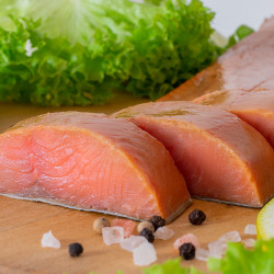 Cold-smoked pink salmon fillets from wild catch in Kamchatka