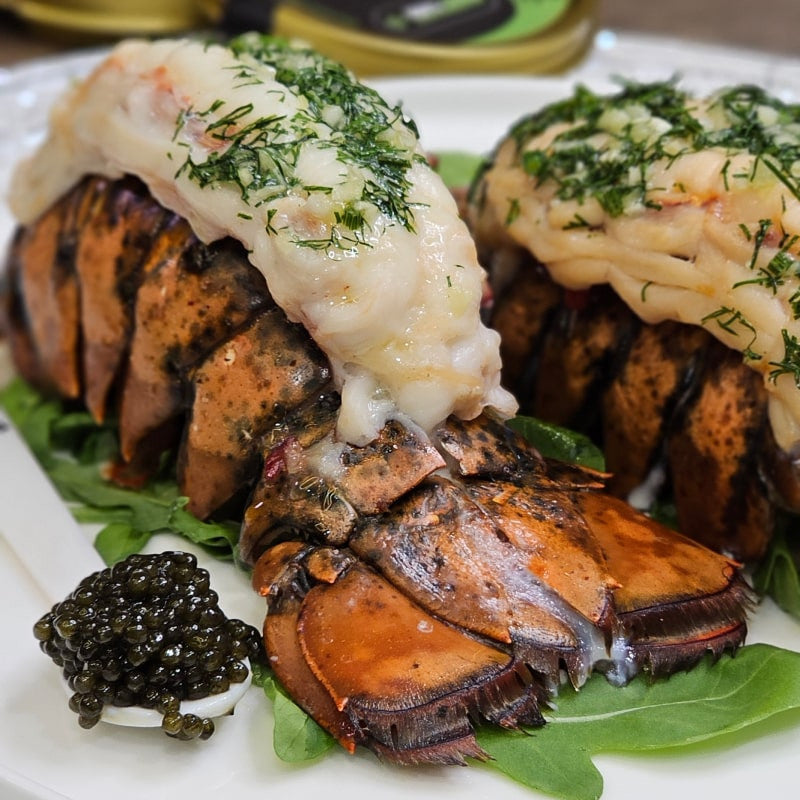 Hummerschwänze – gebraten mit Dill serviert mit Kaviar