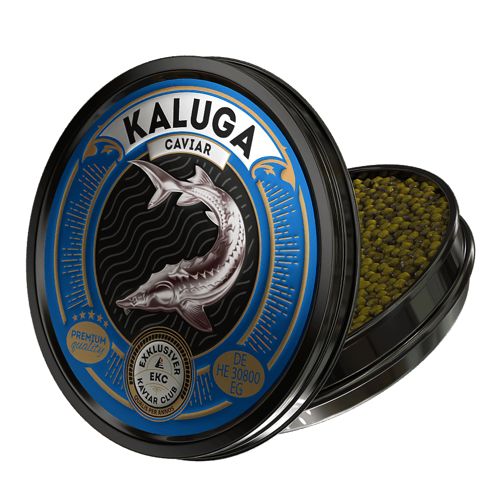 Kaluga Kaviar Set – geöffnete Dose mit Kaviar
