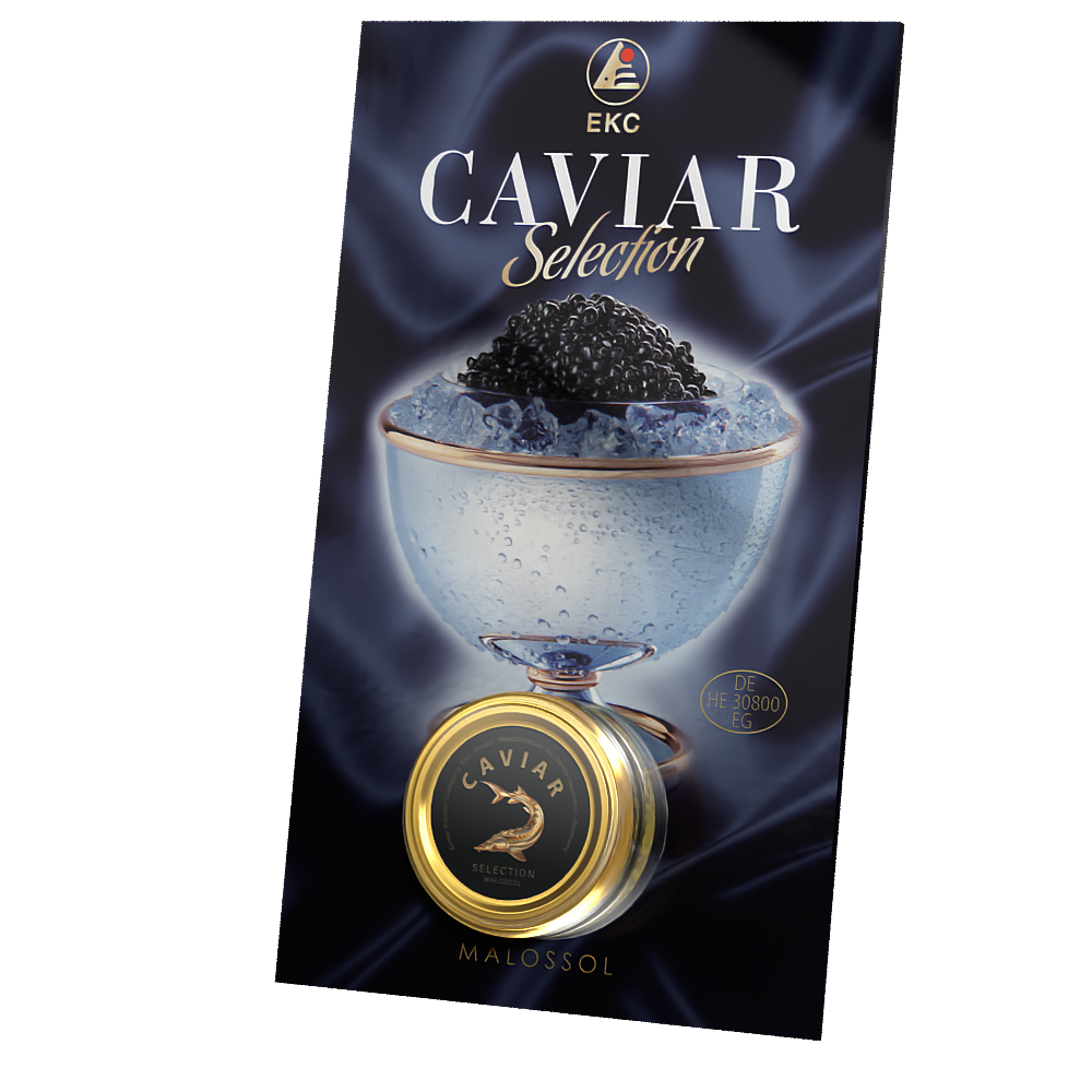 Störkaviar «SELECTION» 25g – Werbebild mit Caviar-Schüssel und Glas