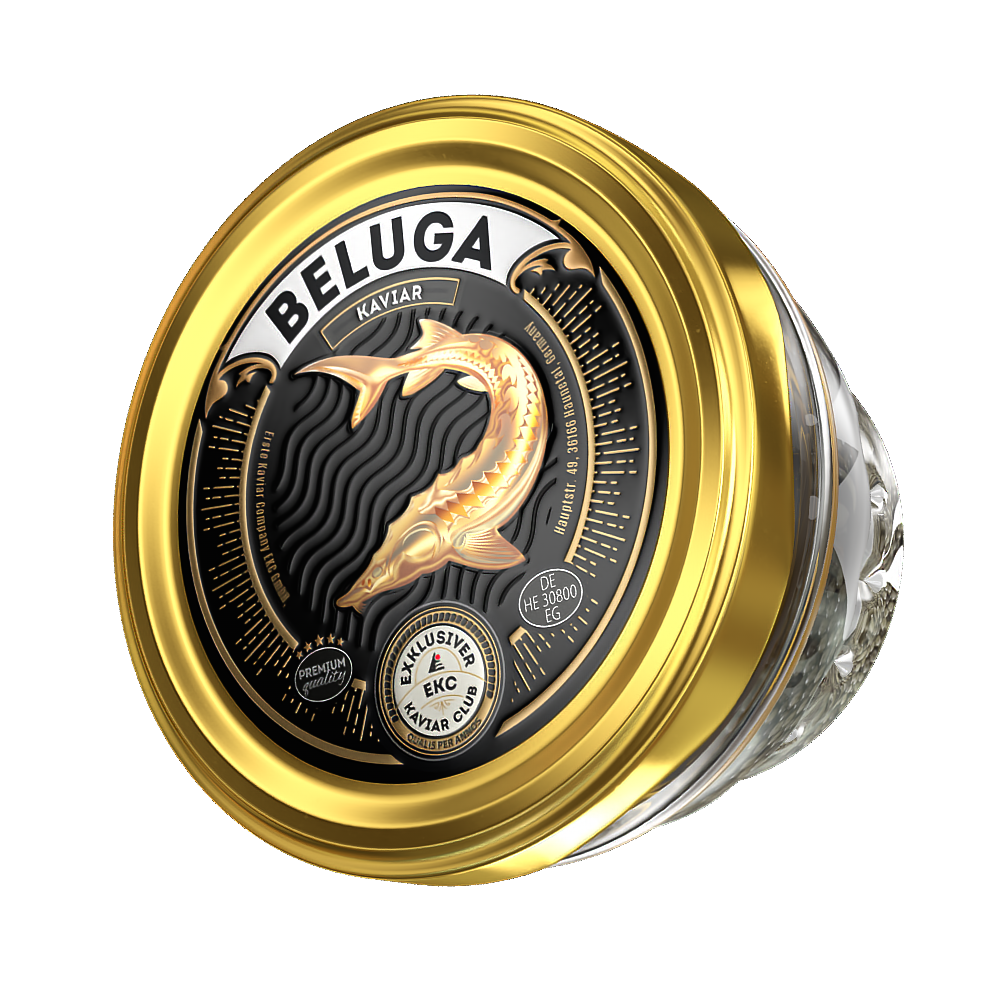 Beluga Kaviar 50g im Glas – goldener Deckel frontal