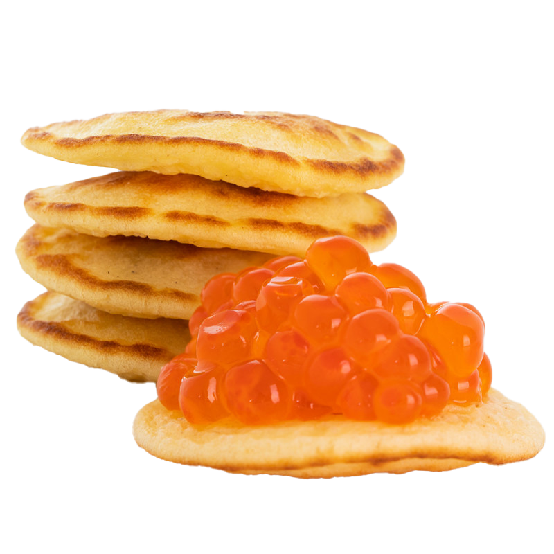 Mini Blinis, 16 Stück – serviert mit rotem Kaviar