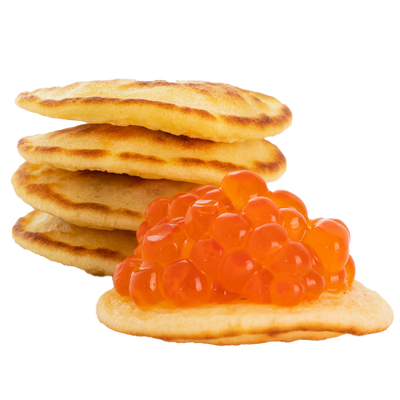 Mini Blinis, 16 Stück – serviert mit rotem Kaviar