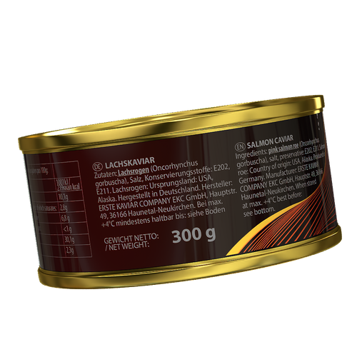 Kaviarset «Red Gold» 11 x 300g – Lachskaviar Dose Seitenansicht 300g