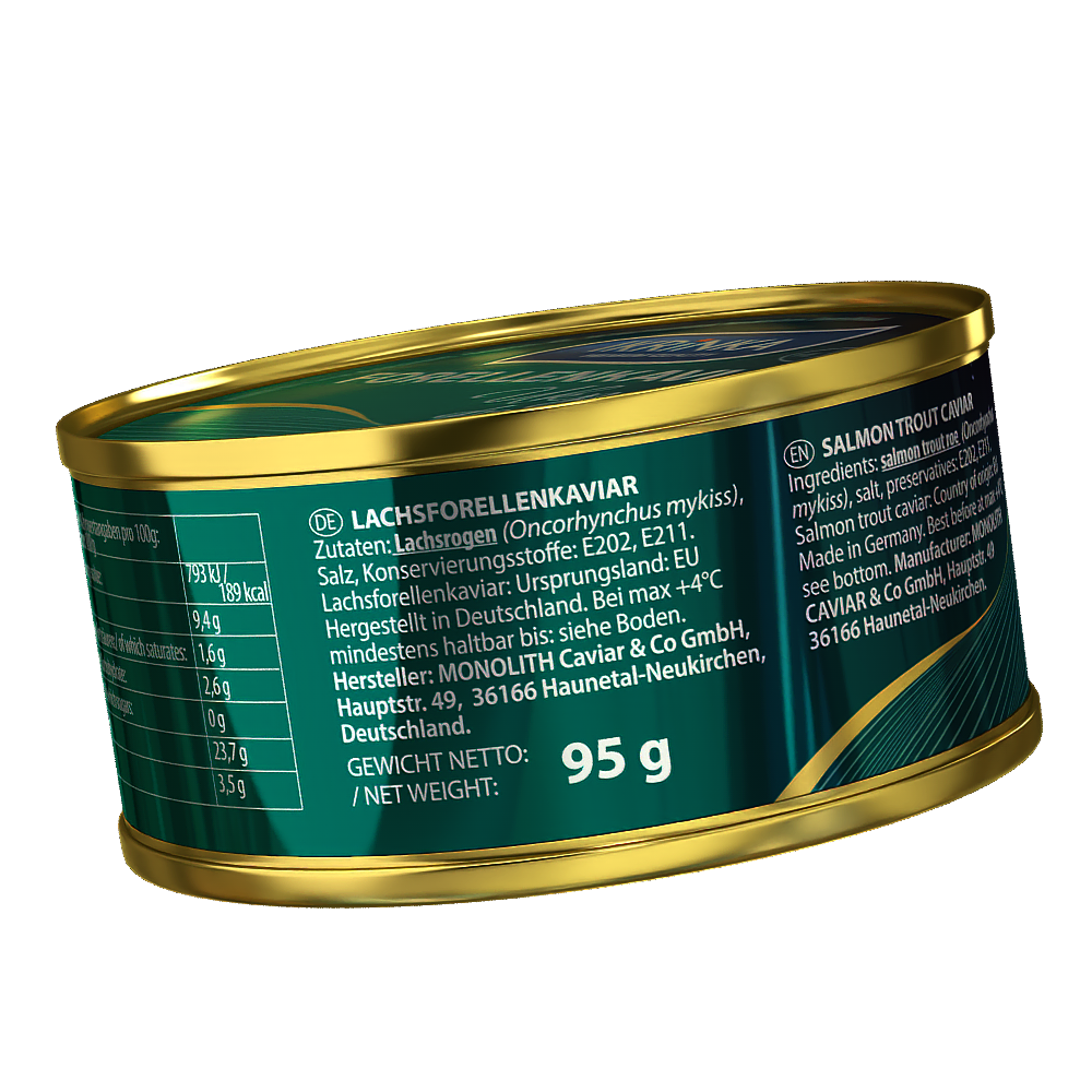 Forellenkaviar Set 19 x 95g – Dose Rückseite mit Nährwertangaben