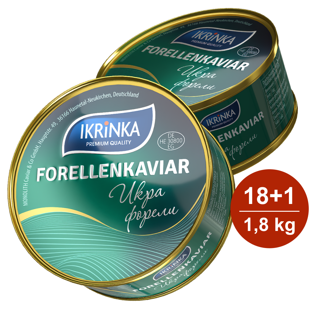 Forellenkaviar Set 19 x 95g – zwei Dosen mit 18+1 Aktionsetikett