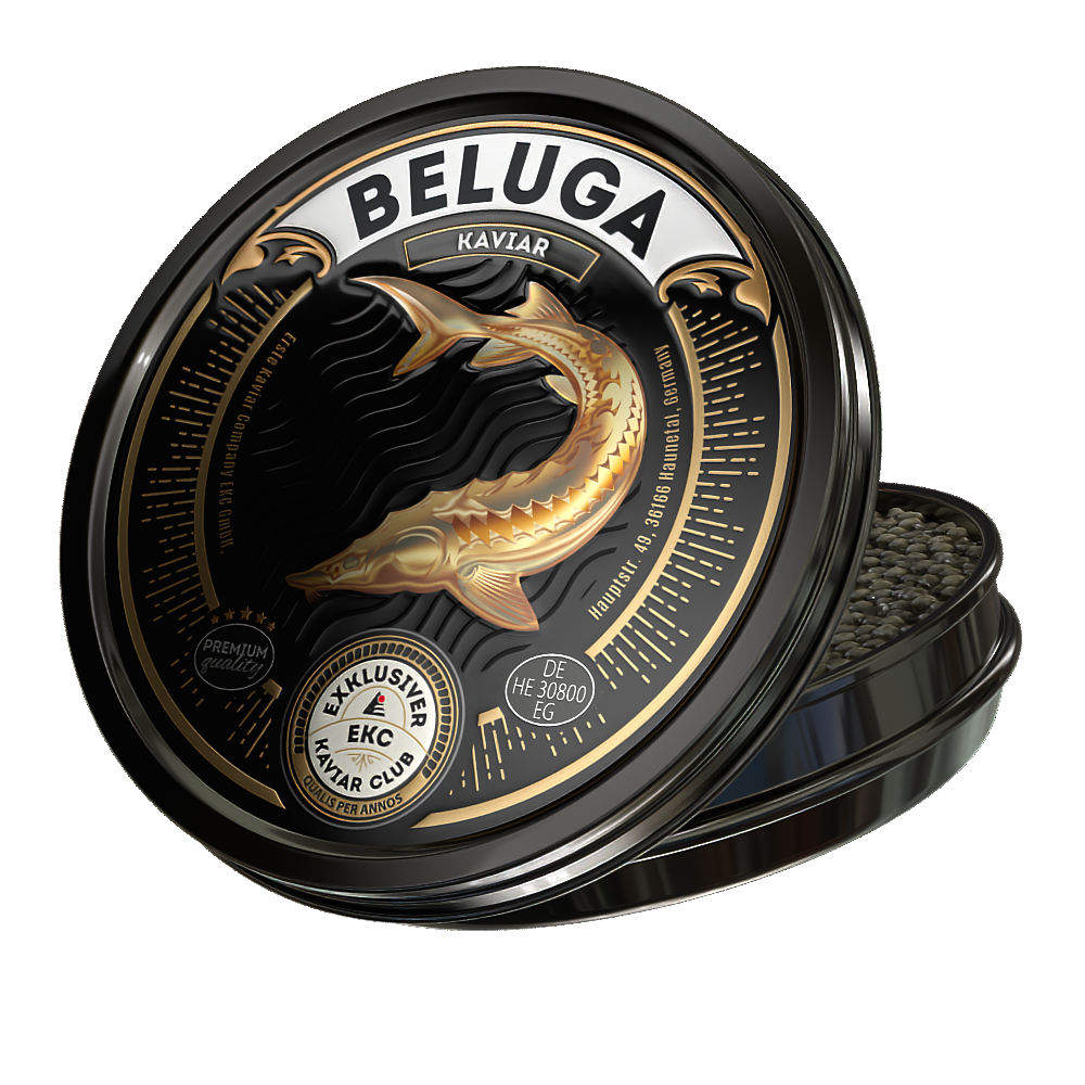 Beluga Kaviar 100g in der Dose – Deckelansicht
