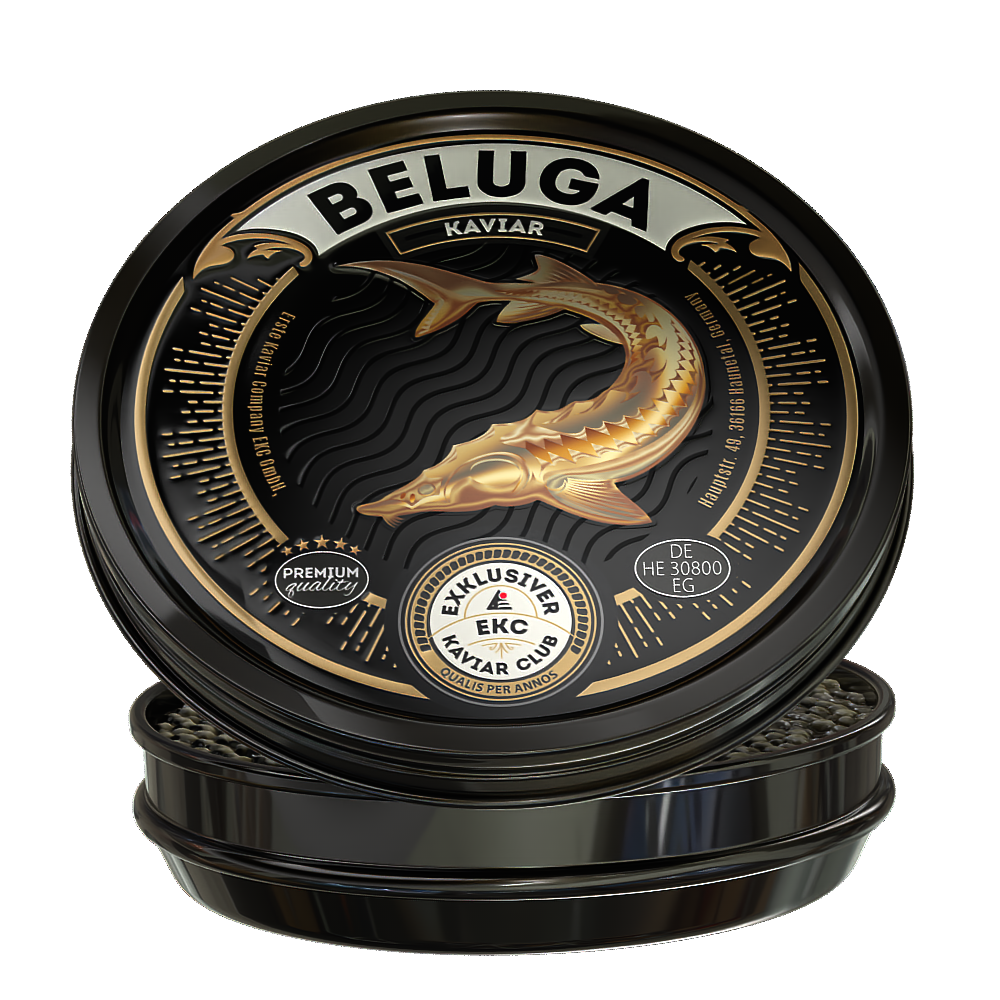 Beluga Kaviar 50g in der Dose – zwei Dosen gestapelt