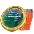 Forellenkaviar «Classic» 200g im Glas – sichtbare orange Kaviarperlen und grünes Deckeletikett