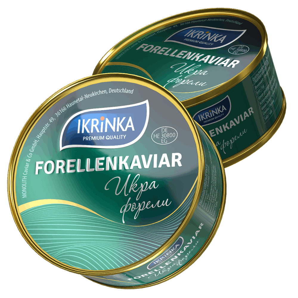 Forellenkaviar Set 19 x 95g – zwei IKRiNKA Forellenkaviar-Dosen