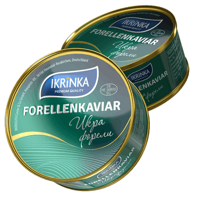 Forellenkaviar Set 19 x 95g – zwei IKRiNKA Forellenkaviar-Dosen