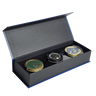 Geschenkbox «Happy Black» – geöffnete schwarze Geschenkbox mit drei Störkaviar-Dosen (Silver Line, Diamant Line, Golden Line)