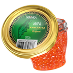 Lachskaviar «Kamchatka Original» – größeres Glas mit rotem Kaviar und grünem Kamchatka-Original-Deckel