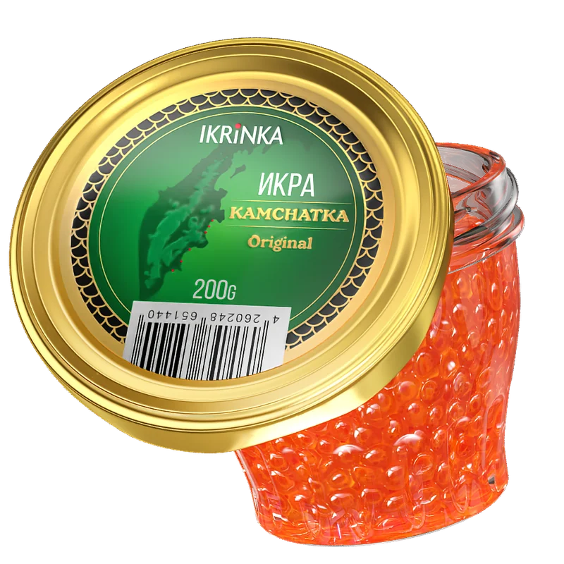 Lachskaviar «Kamchatka Original» – größeres Glas mit rotem Kaviar und grünem Kamchatka-Original-Deckel