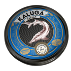 Kaluga Kaviar 100g in der Dose – Deckelansicht mit Stör-Motiv