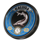 Kaluga Kaviar 50g in der Dose – Deckelansicht mit Stör-Motiv