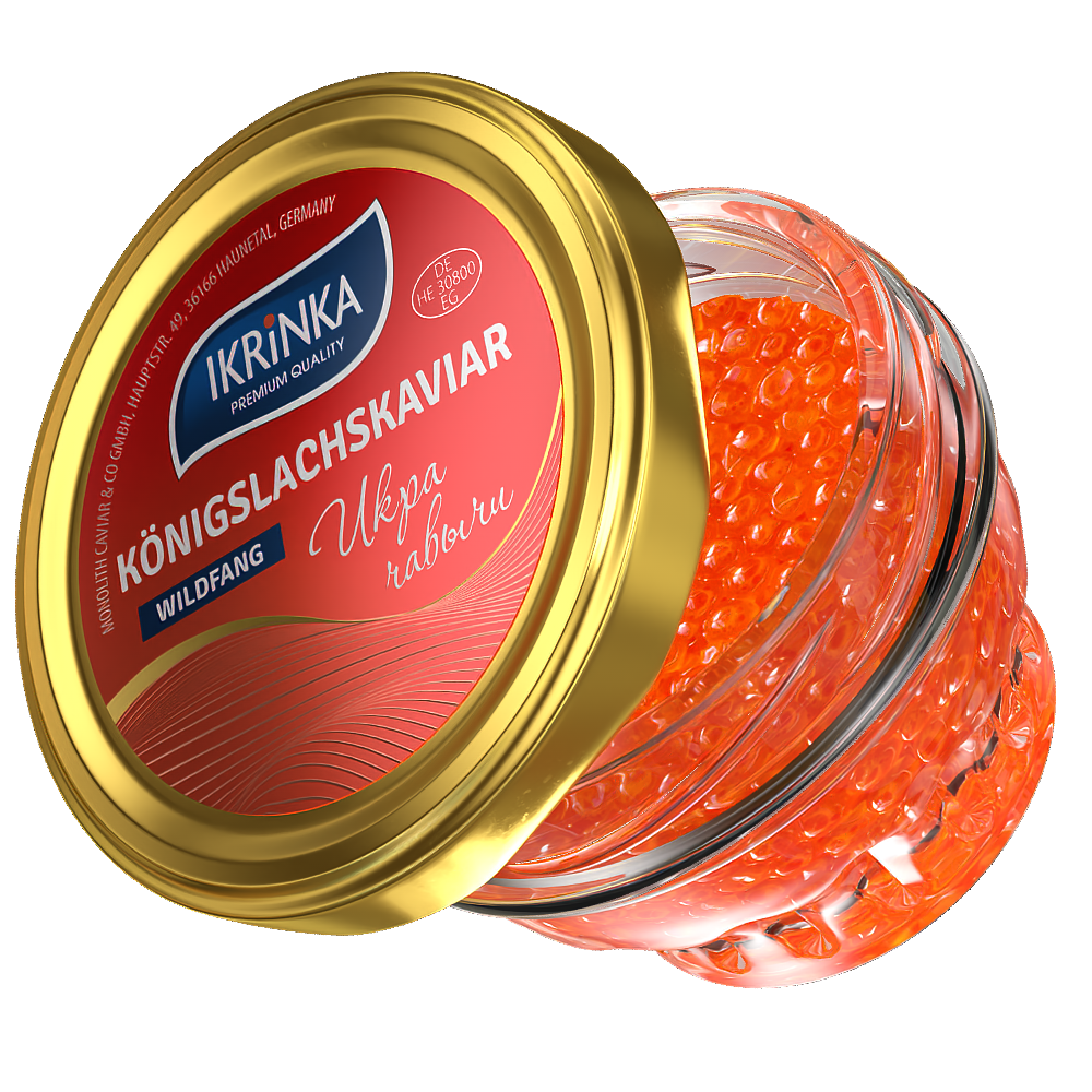 Königslachskaviar «Classic» 100g im Glas – Schrägansicht mit Kaviar