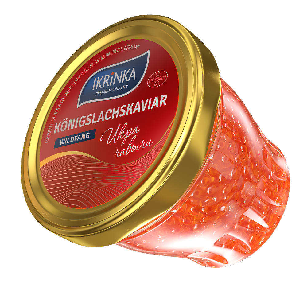 Königslachskaviar «Classic» 200g im Glas – Schrägansicht mit Kaviar