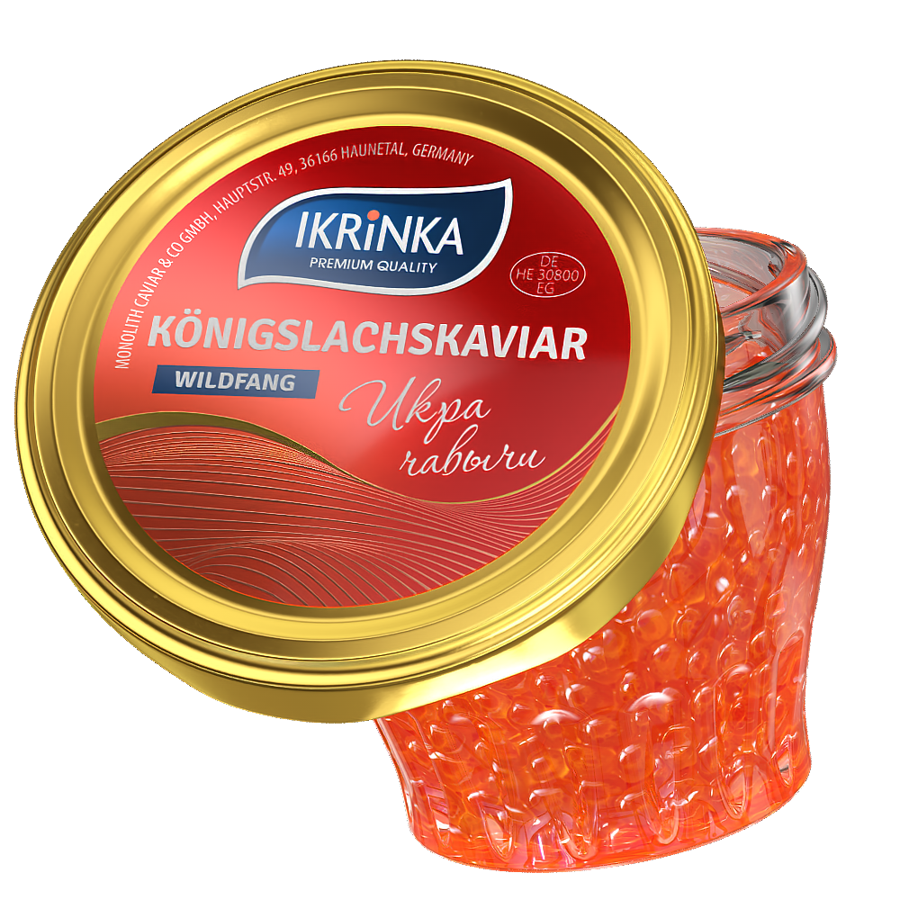 Königslachskaviar «Classic» 200g im Glas – geöffnetes Glas