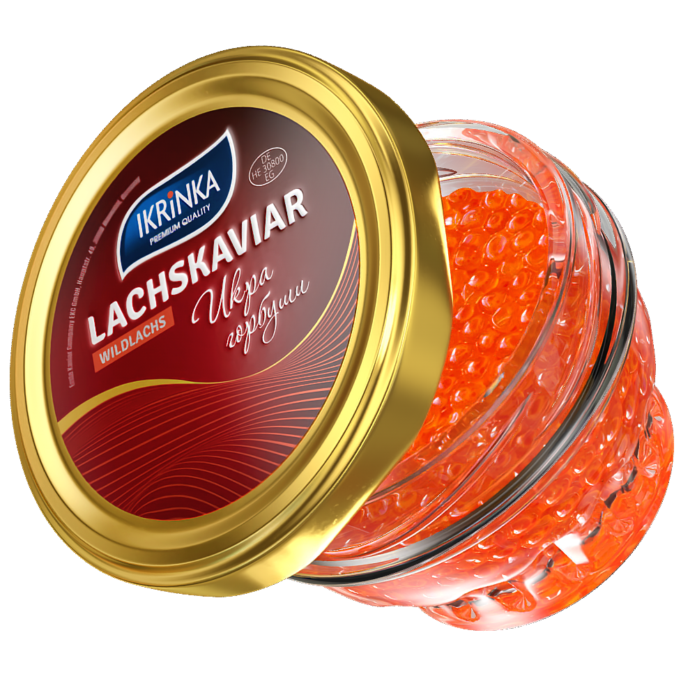 Lachskaviar Gorbuscha «Classic» 100g im Glas – Schrägansicht