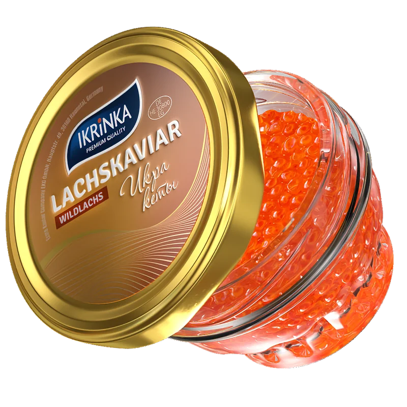 Lachskaviar Keta «Classic» – Glas mit rotem Kaviar, sichtbare Kaviarperlen von oben