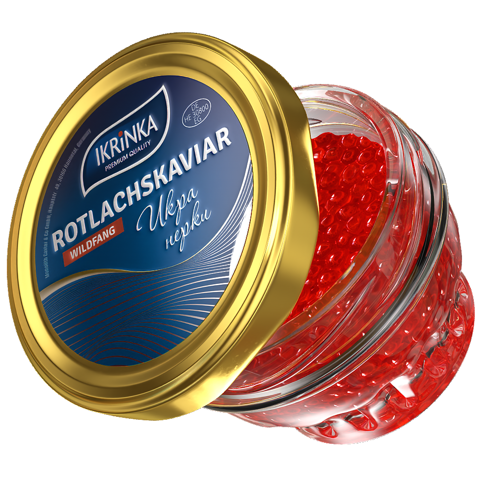 Rotlachskaviar «Classic» 100g im Glas – Schrägansicht mit Kaviar