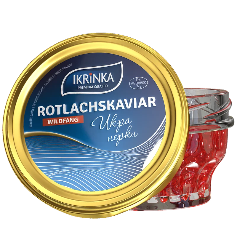 Rotlachskaviar «Classic» – Glas mit rotem Wildfang-Kaviar und goldenem IKRiNKA Deckel