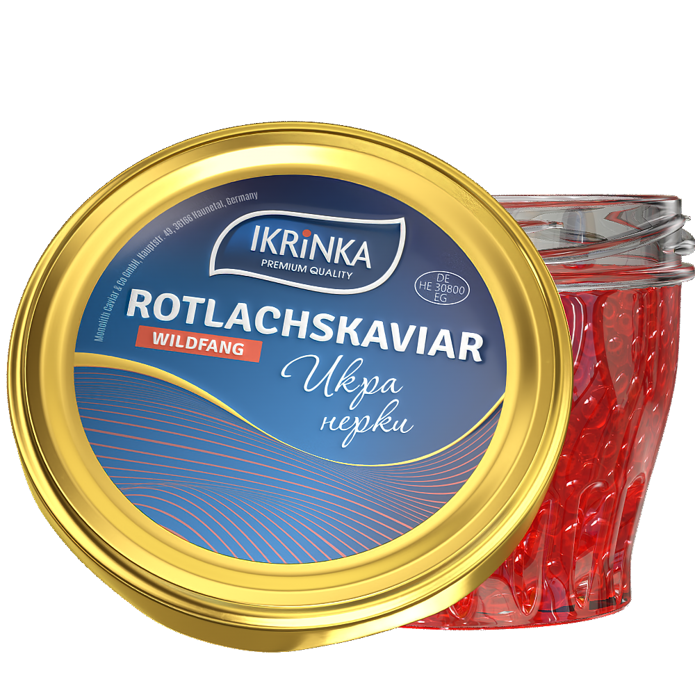 Rotlachskaviar «Classic» 200g im Glas – Frontalansicht mit Kaviar