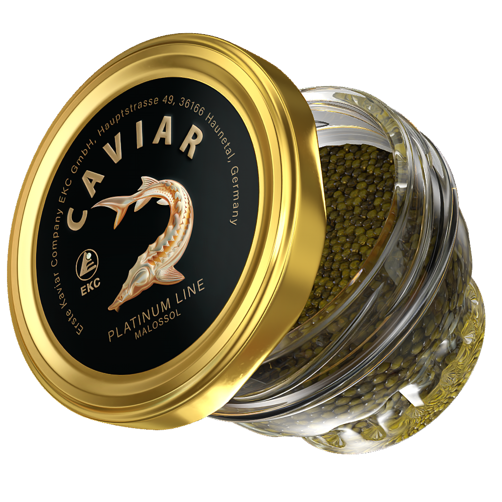 Störkaviar «Platinum Line» 100g im Glas – Frontalansicht mit Kaviar