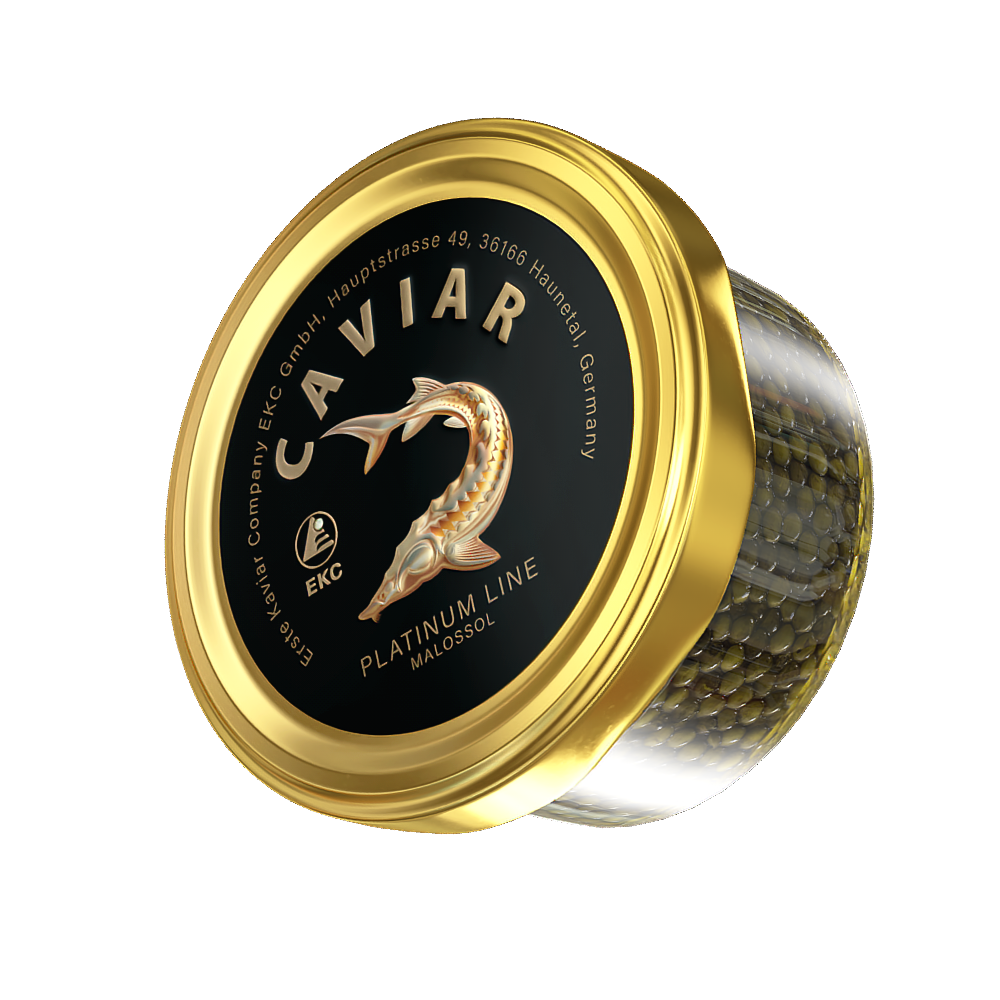 Störkaviar «Platinum Line» 50g im Glas – Frontalansicht mit Kaviar