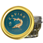 Störkaviar «Silver Line» 100g im Glas – Deckelansicht mit Kaviar