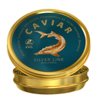 Störkaviar «Silver Line» 50g in der Dose – zwei Dosen gestapelt