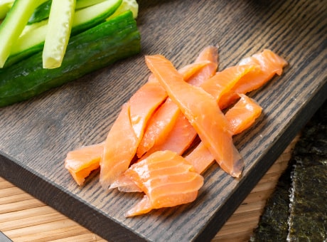 buy pink salmon filet in slices cold-smoked